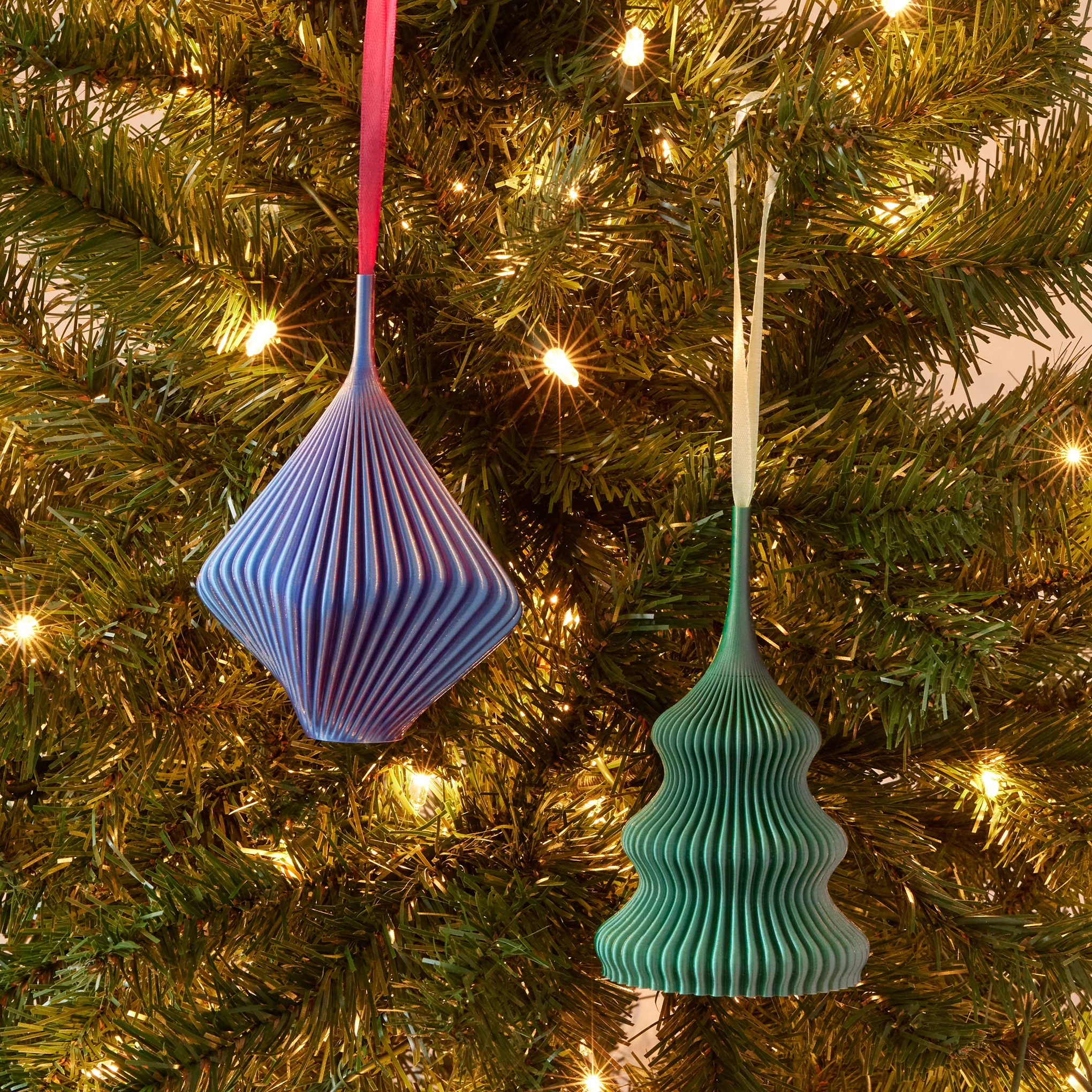3D-Printed Holiday Ornaments - Set of 2 - Sage/Passion Fruit - Image 2