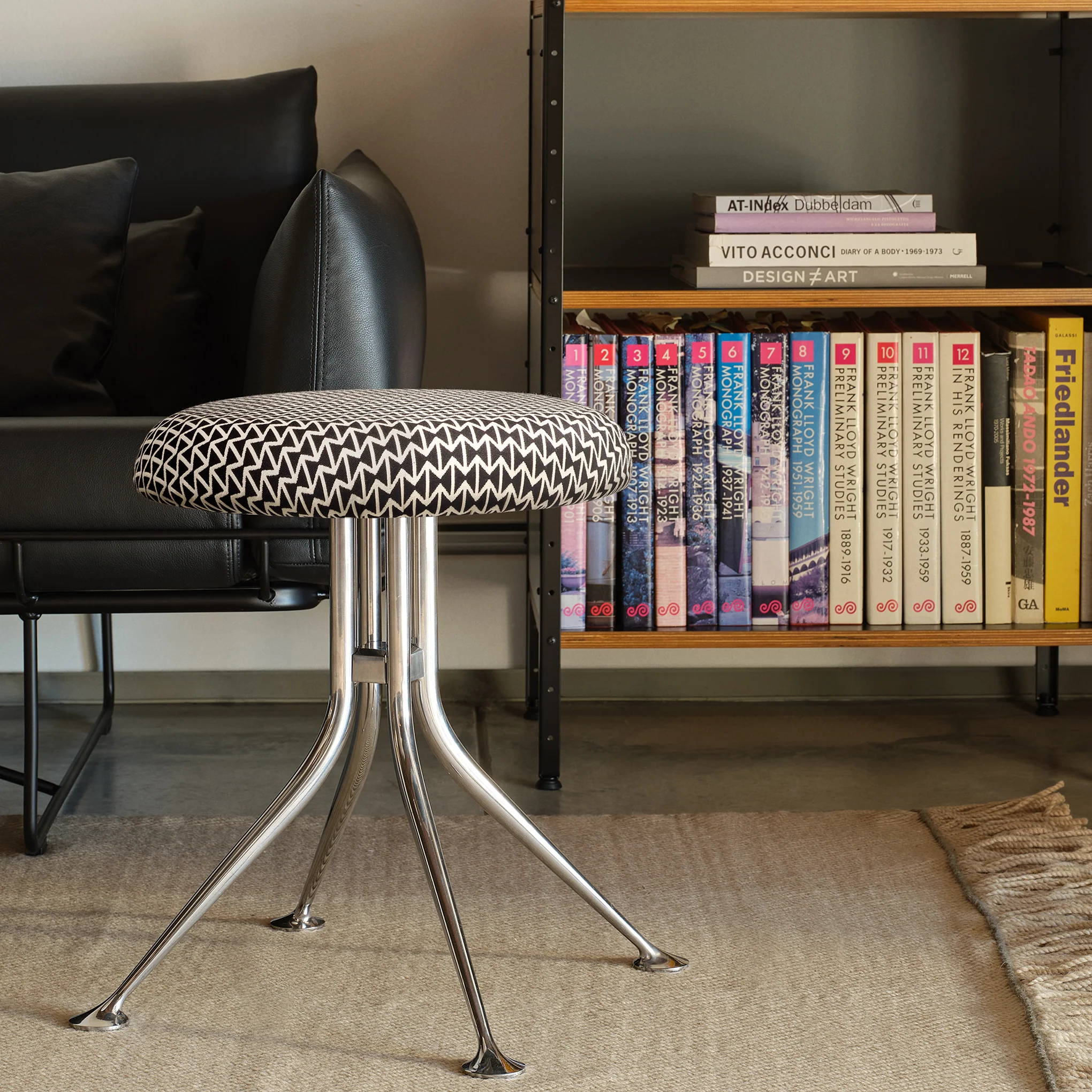 Alexander Girard Upholstered Stool from Herman Miller - Double Triangle B/ W - Image 2