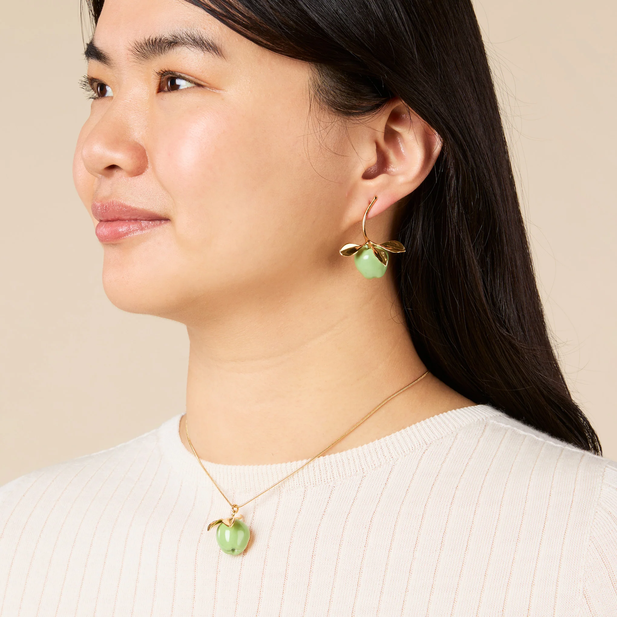 Andrés Gallardo Green Apple Stem Gold-Plated Post Earrings - Image 2