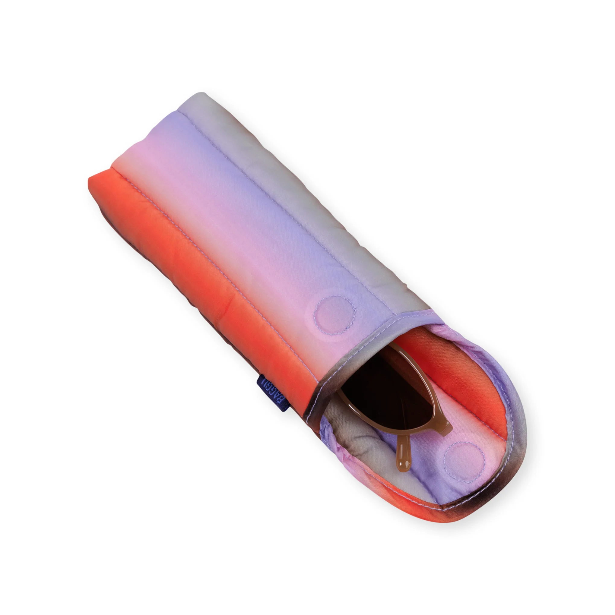Baggu Puffy Recycled Nylon Eyeglasses Case - Gradient Stripe Poppy & Lilac - Image 2