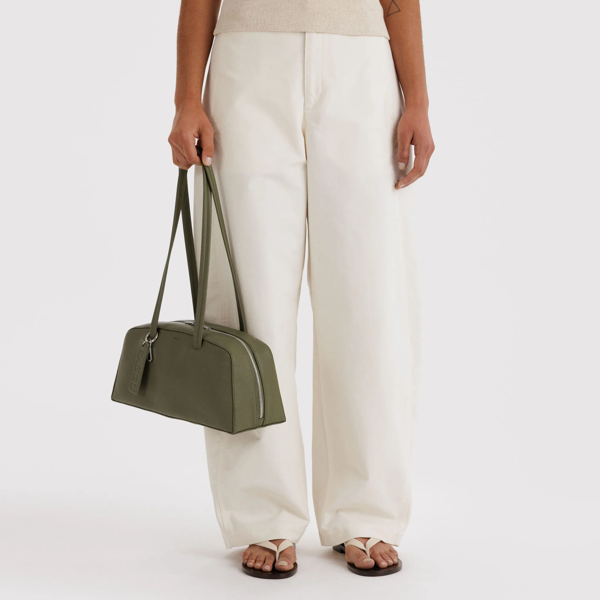 MoMA Baggu Recycled Leather Bowler Bag - Loden - Image 3