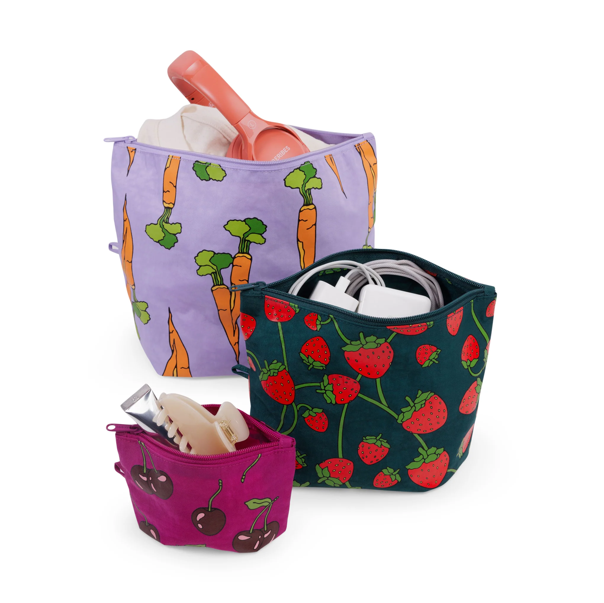 Baggu Recycled Nylon Go Pouches - Set of 3 - Carrots & Berries - Image 2