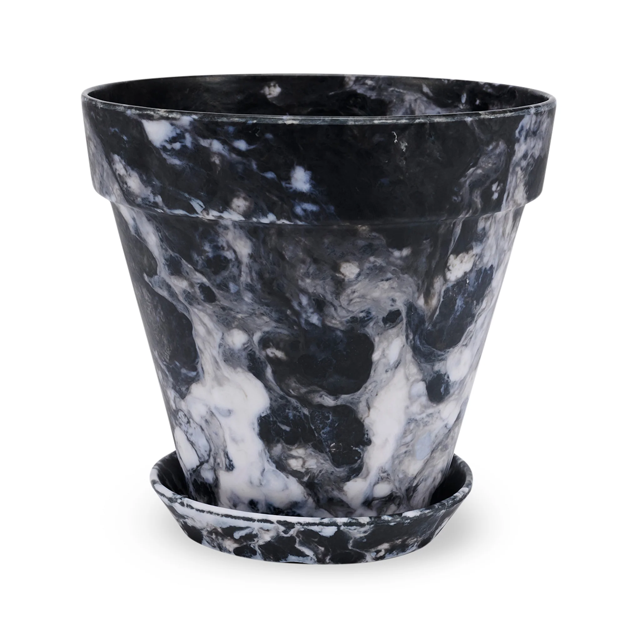 Blumen Marbled Planter and Saucer Set - Black/White - Image 5