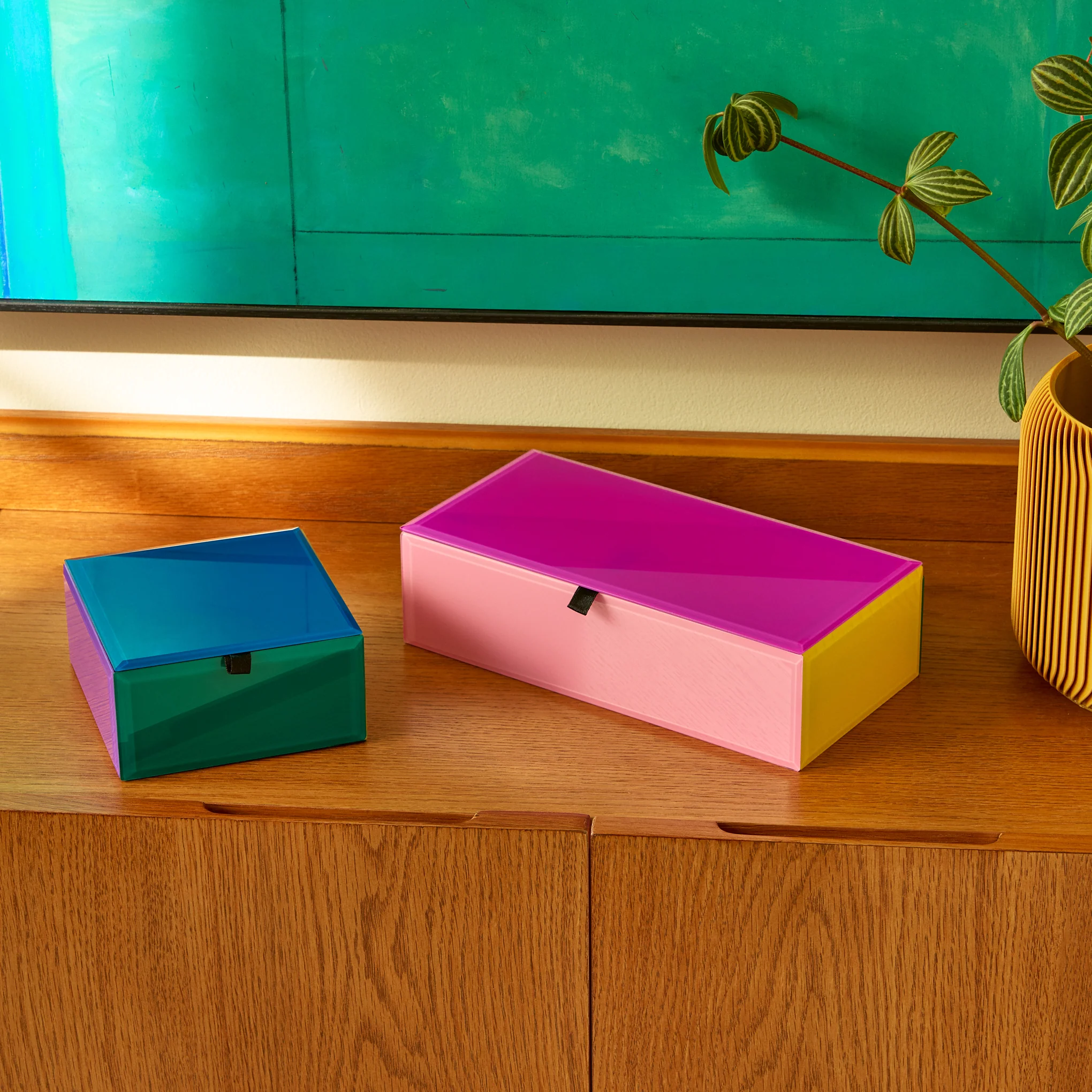 Colorblock Glass Jewelry Box - Blue Multi - Image 7