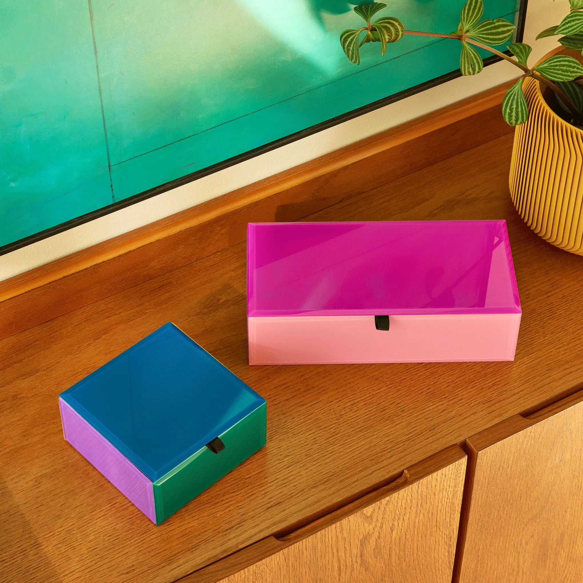 Colorblock Glass Jewelry Box - Pink Multi - Image 2