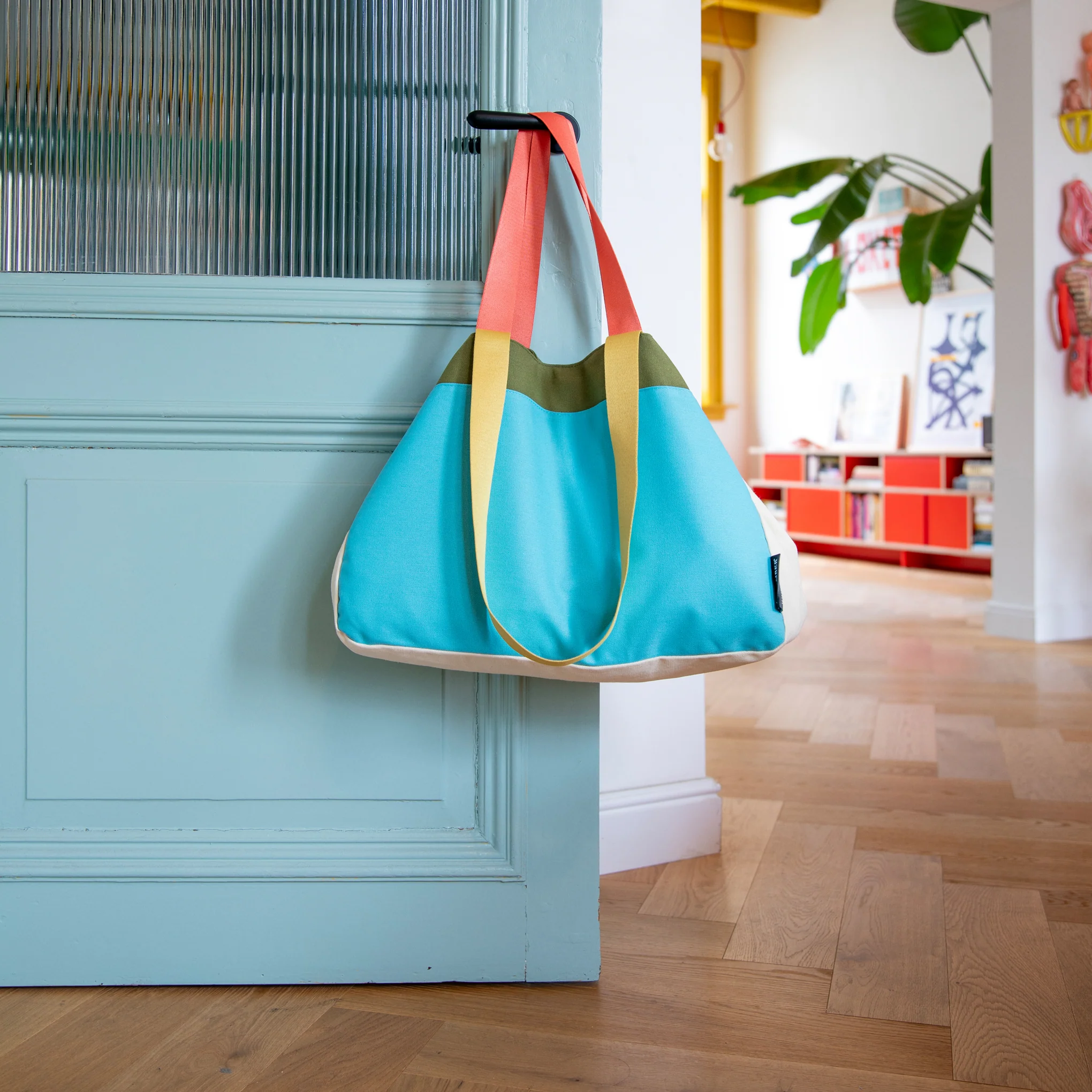 Colorful Oversized Cotton Canvas Tote Bag - Blue - Image 3