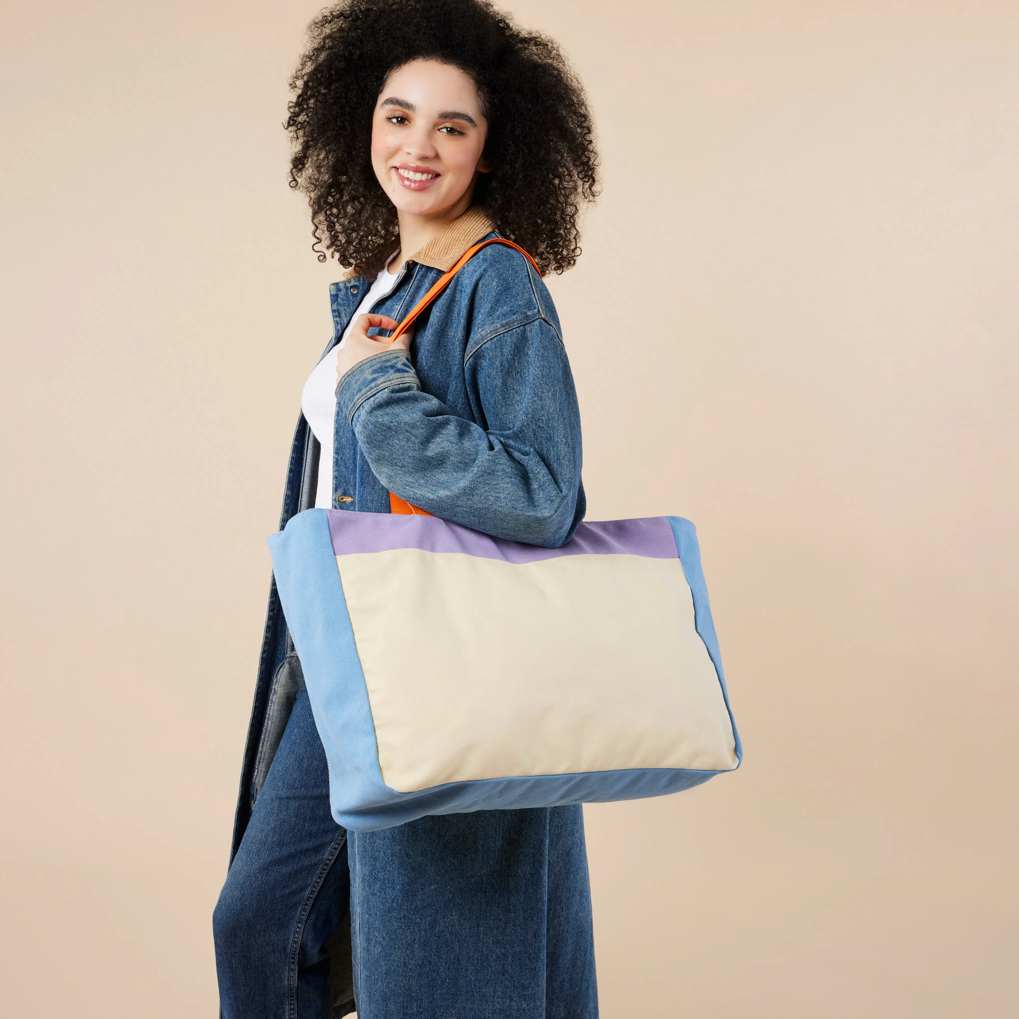 Colorful Oversized Cotton Canvas Tote Bag - Natural - Image 2