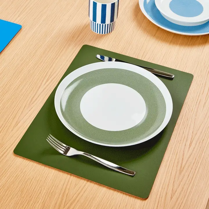 Dual-Sided Recycled Leather Placemat - Green/ Black - Image 2