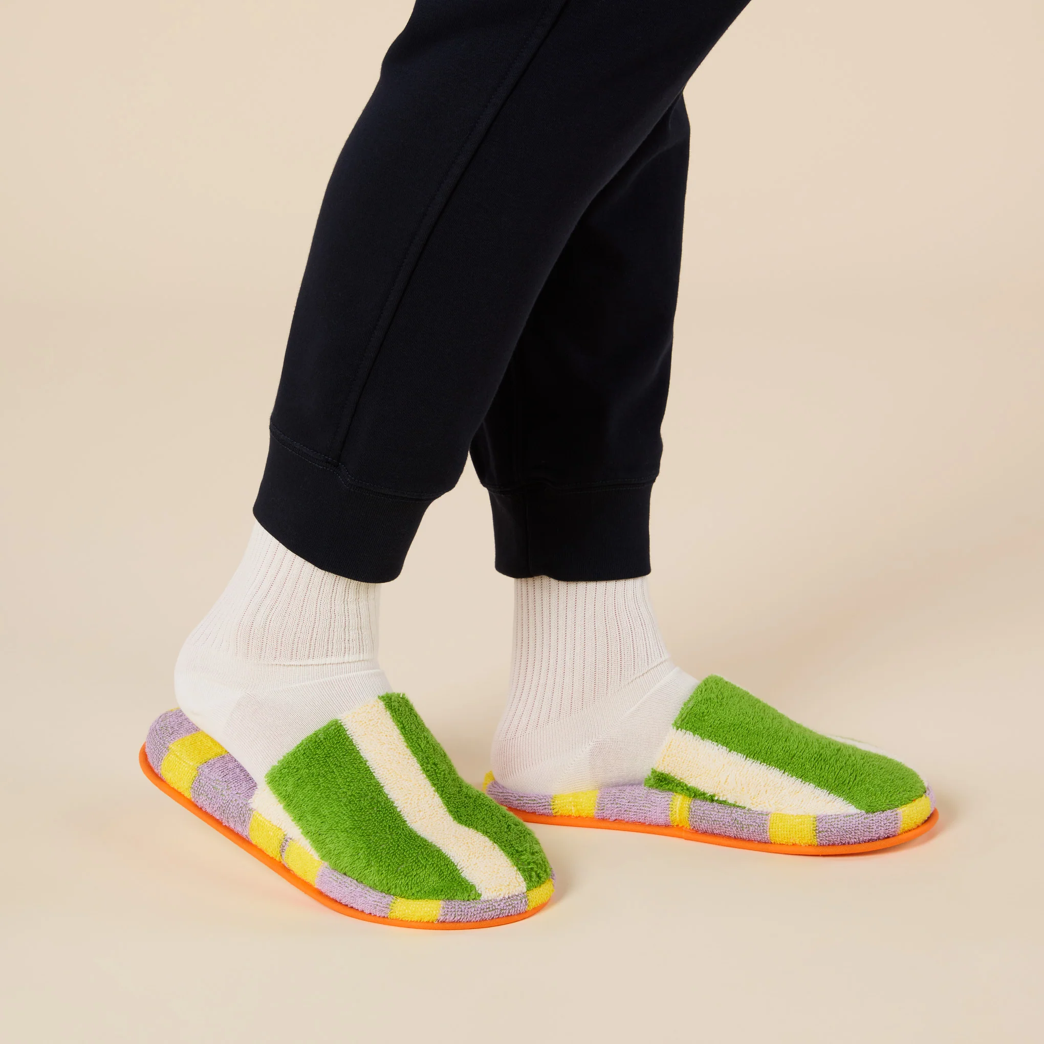 Dusen Dusen Striped Terry Slippers - Green/ Lavender - Image 2