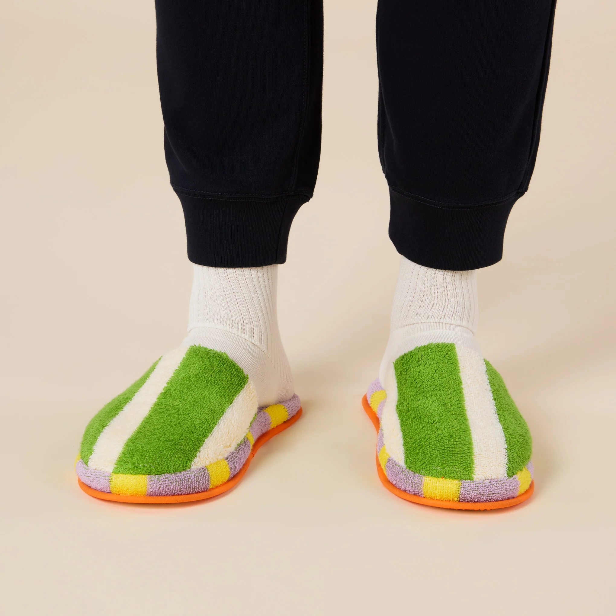 Dusen Dusen Striped Terry Slippers - Green/ Lavender - Image 6