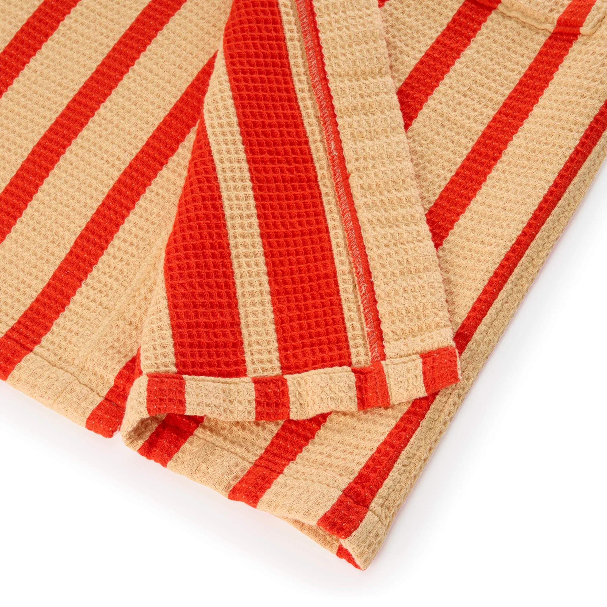 Dusen Dusen Striped Waffle Cotton Bathrobe - Red Stripe - Image 3
