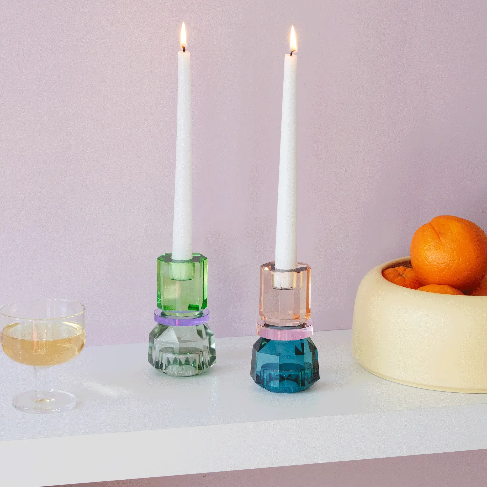 Faceted Crystal Candleholder - Mint/ Violet/ Olive - Image 2