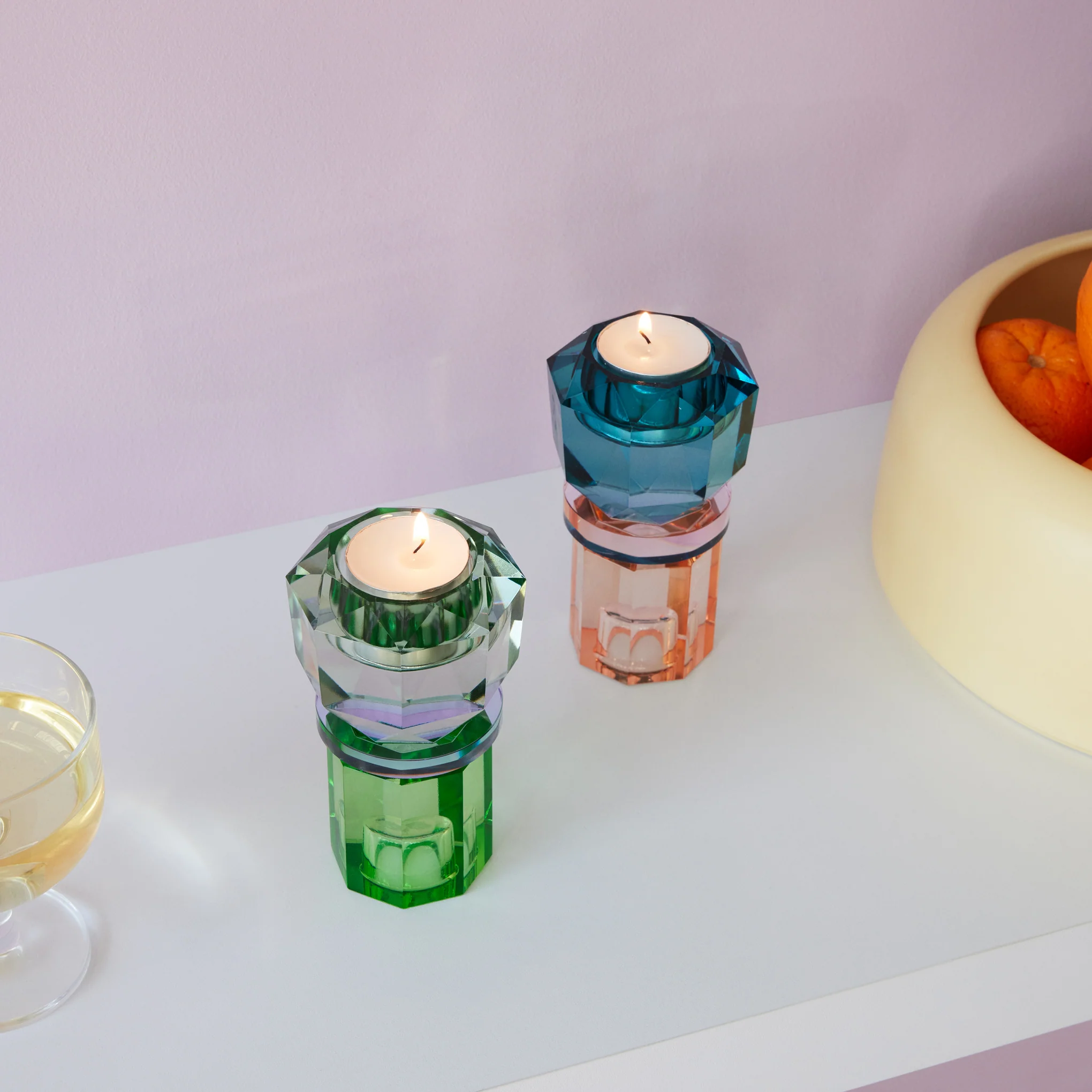 Faceted Crystal Candleholder - Mint/ Violet/ Olive - Image 5