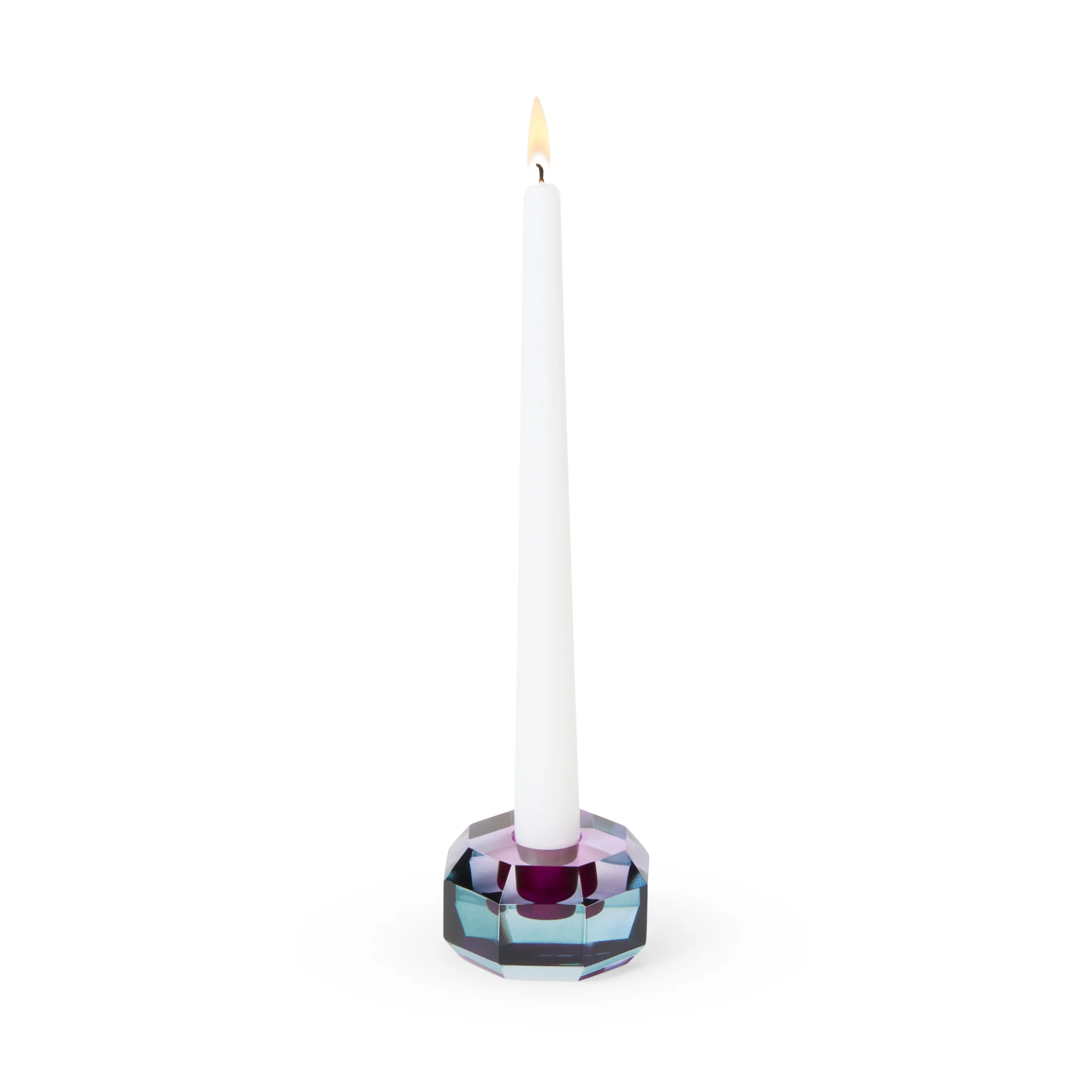 Faceted Octagon Crystal Candleholder - Blue/ Lilac