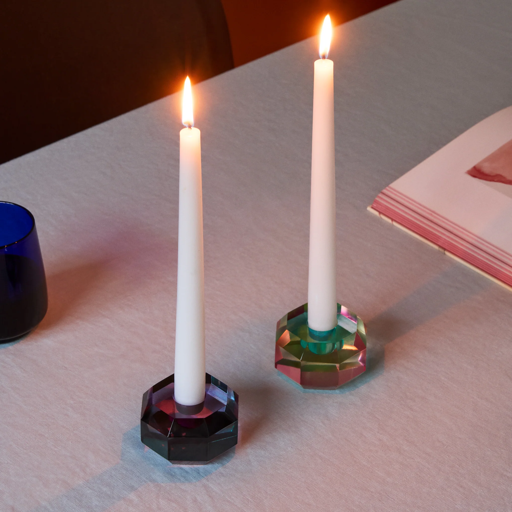 Faceted Octagon Crystal Candleholder - Blue/ Lilac - Image 2