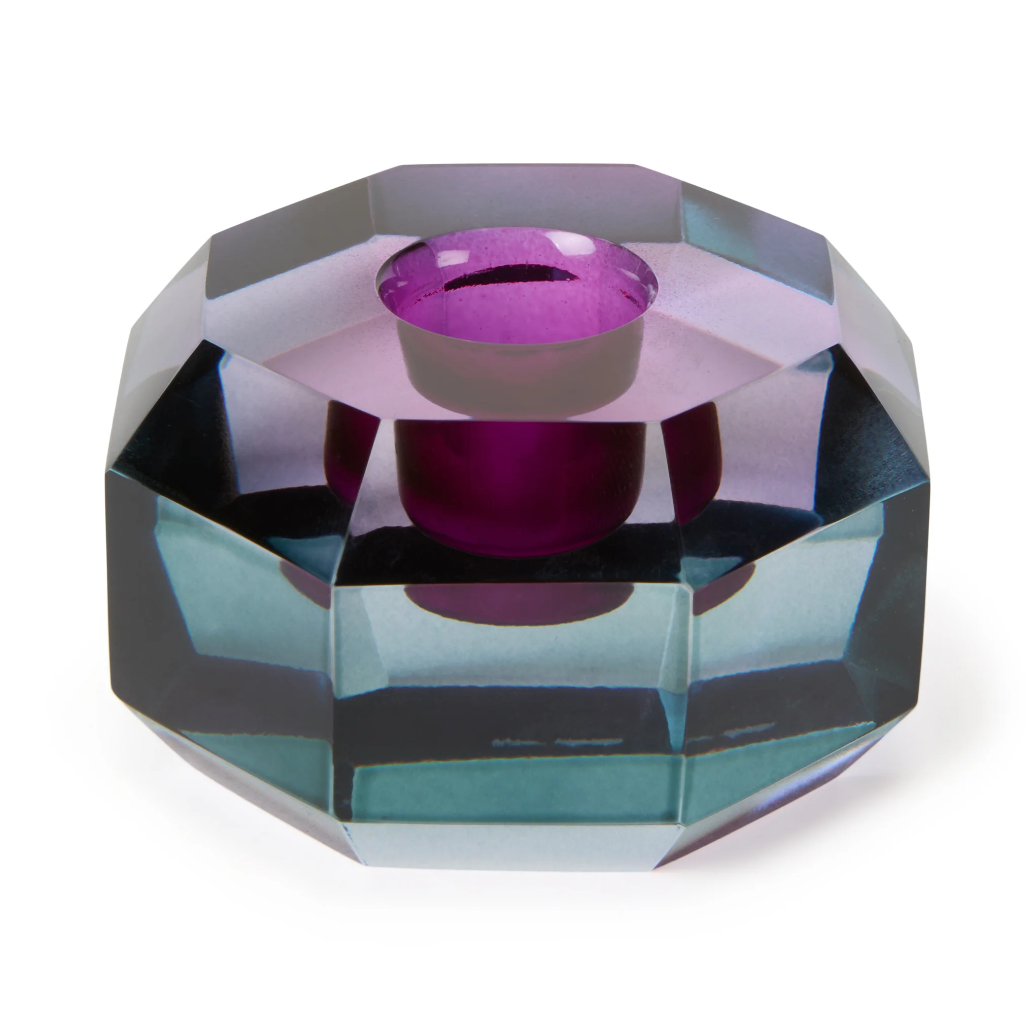 Faceted Octagon Crystal Candleholder - Blue/ Lilac - Image 3