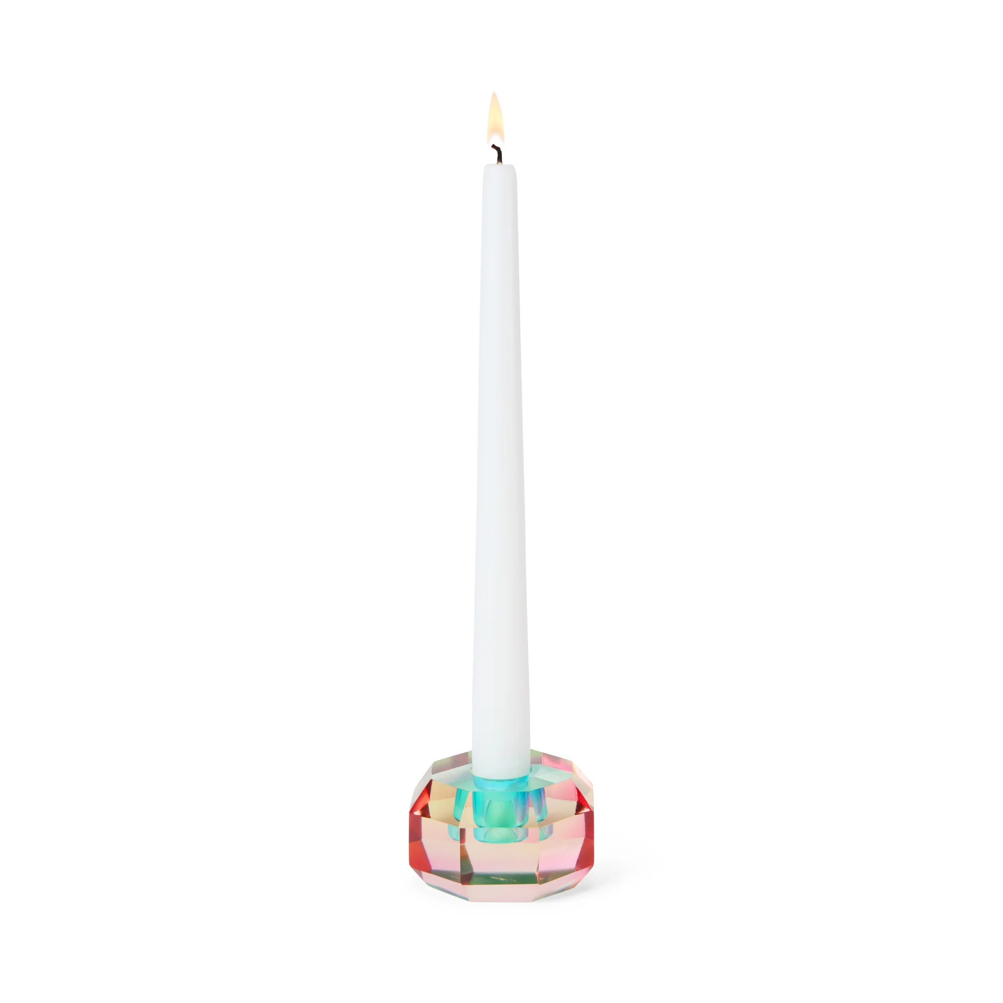 Faceted Octagon Crystal Candleholder - Peach/ Teal