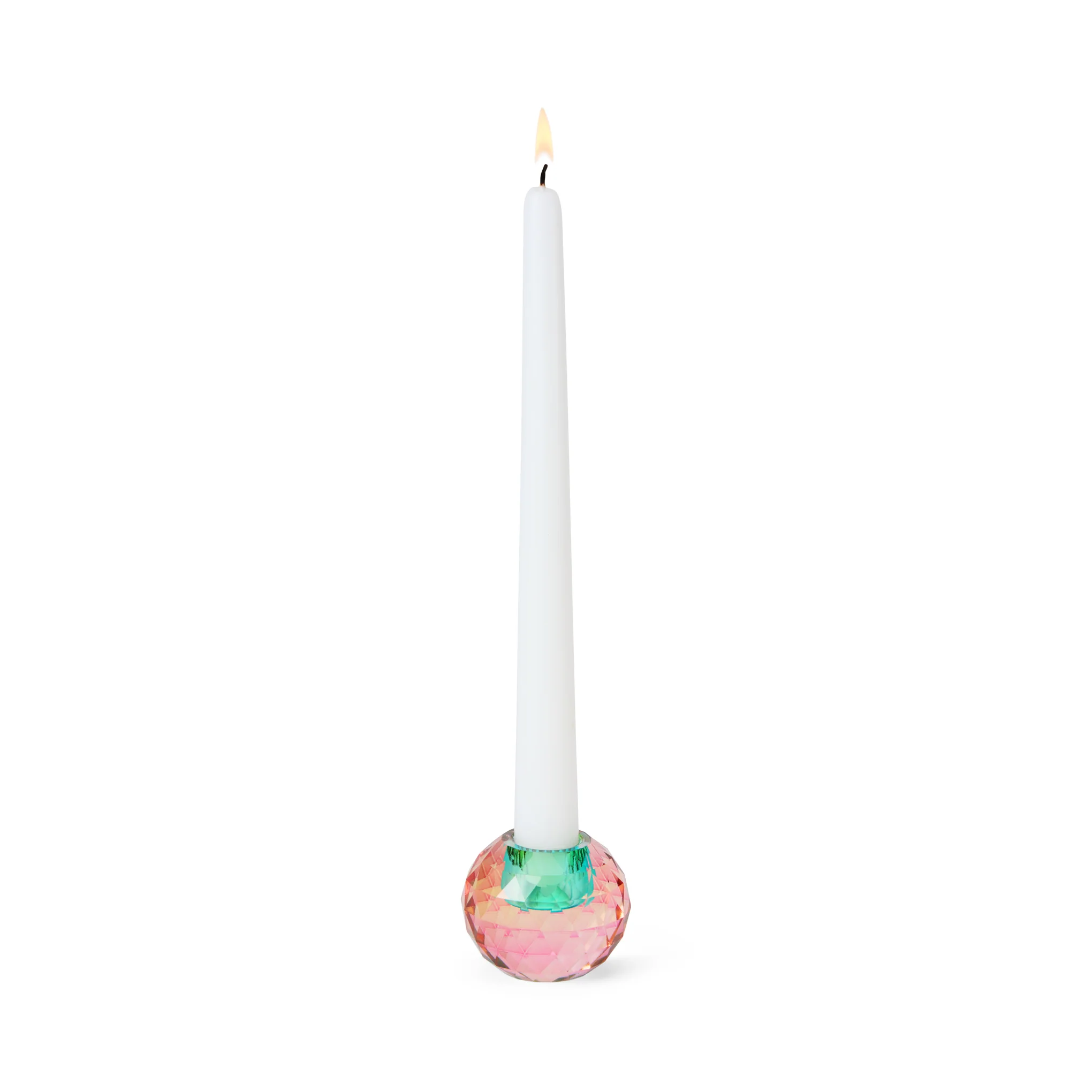 Faceted Orb Crystal Candleholder - Peach/ Teal