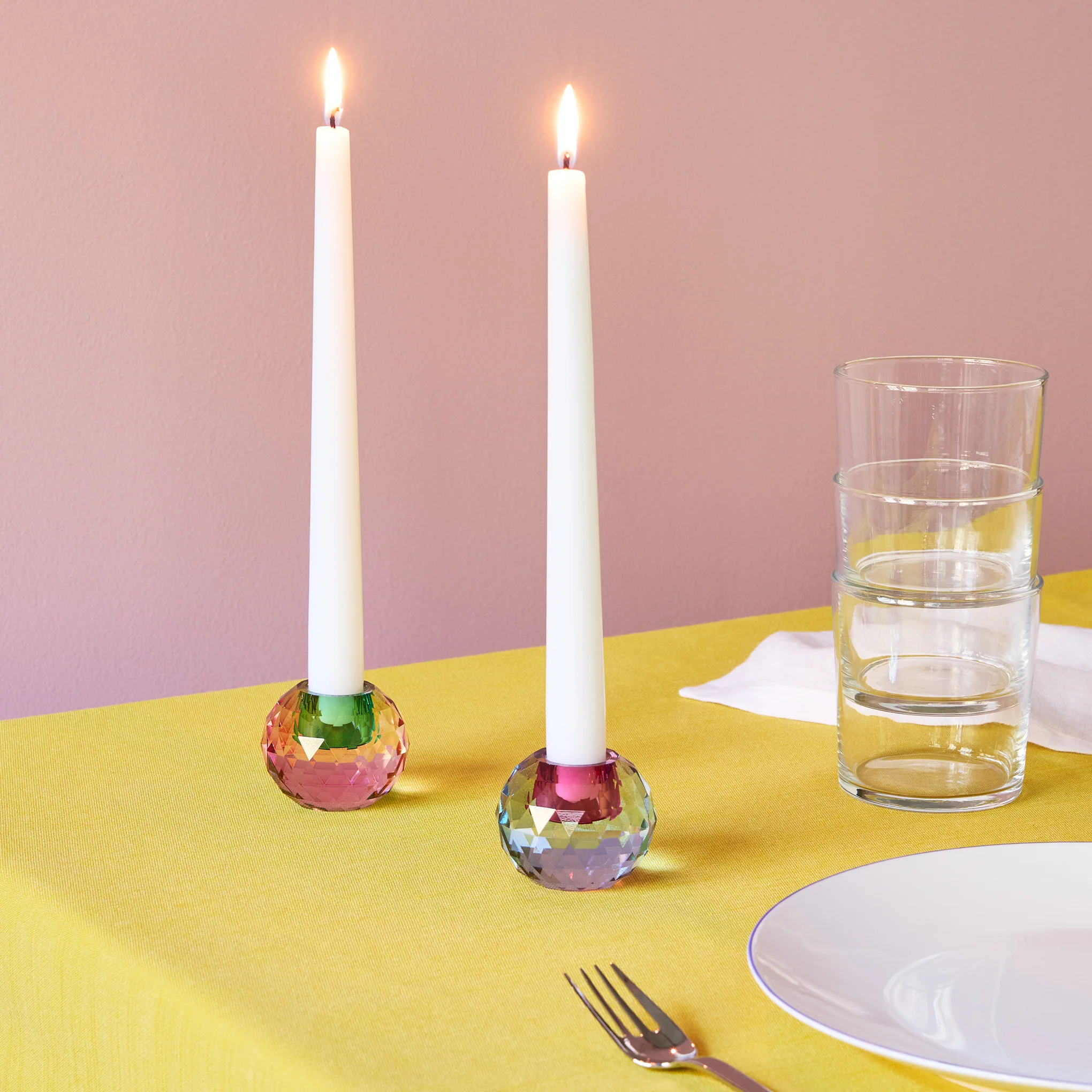 Faceted Orb Crystal Candleholder - Peach/ Teal - Image 2
