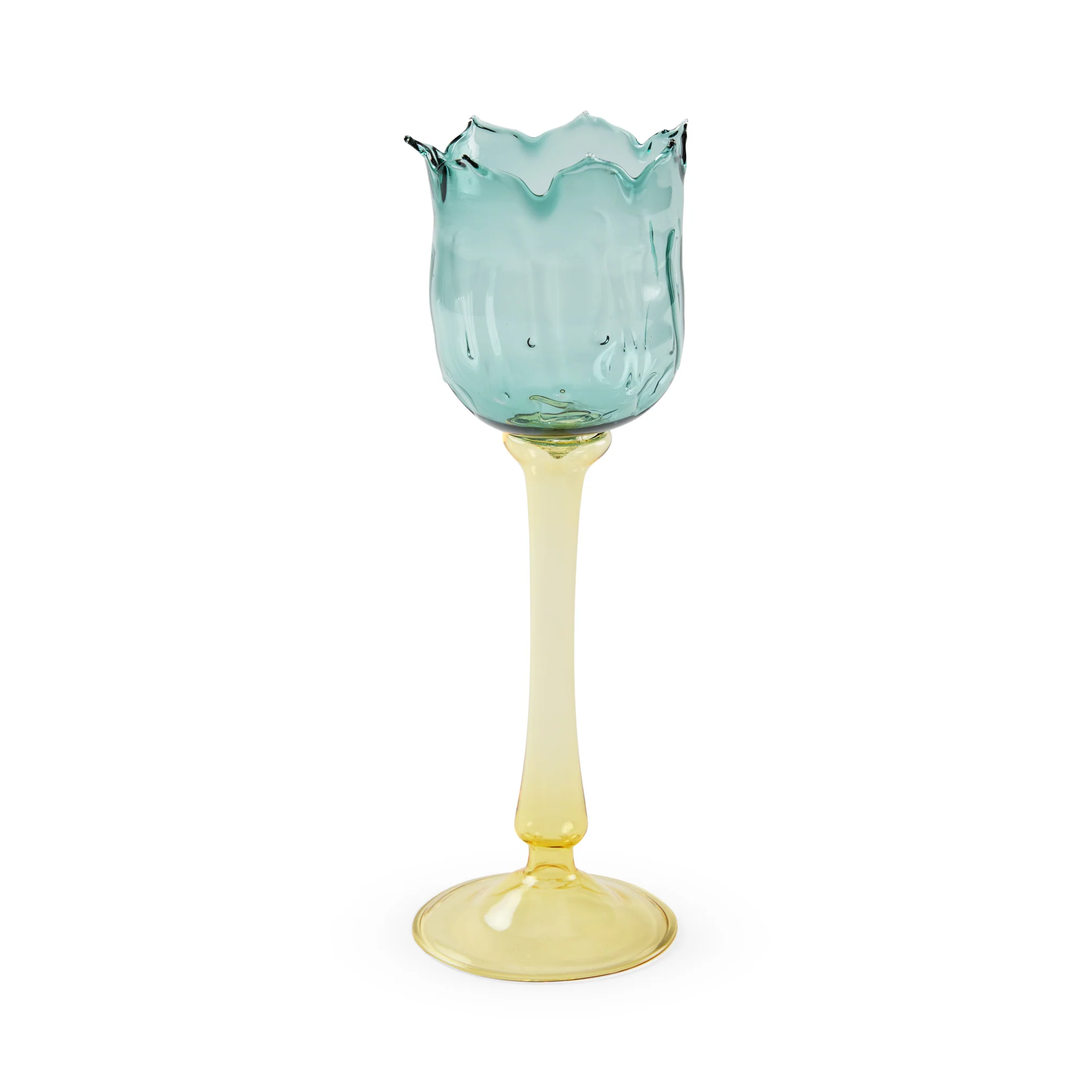 Eternal Blossom Glass Tea Light Holder - Teal/ Yellow - Image 3