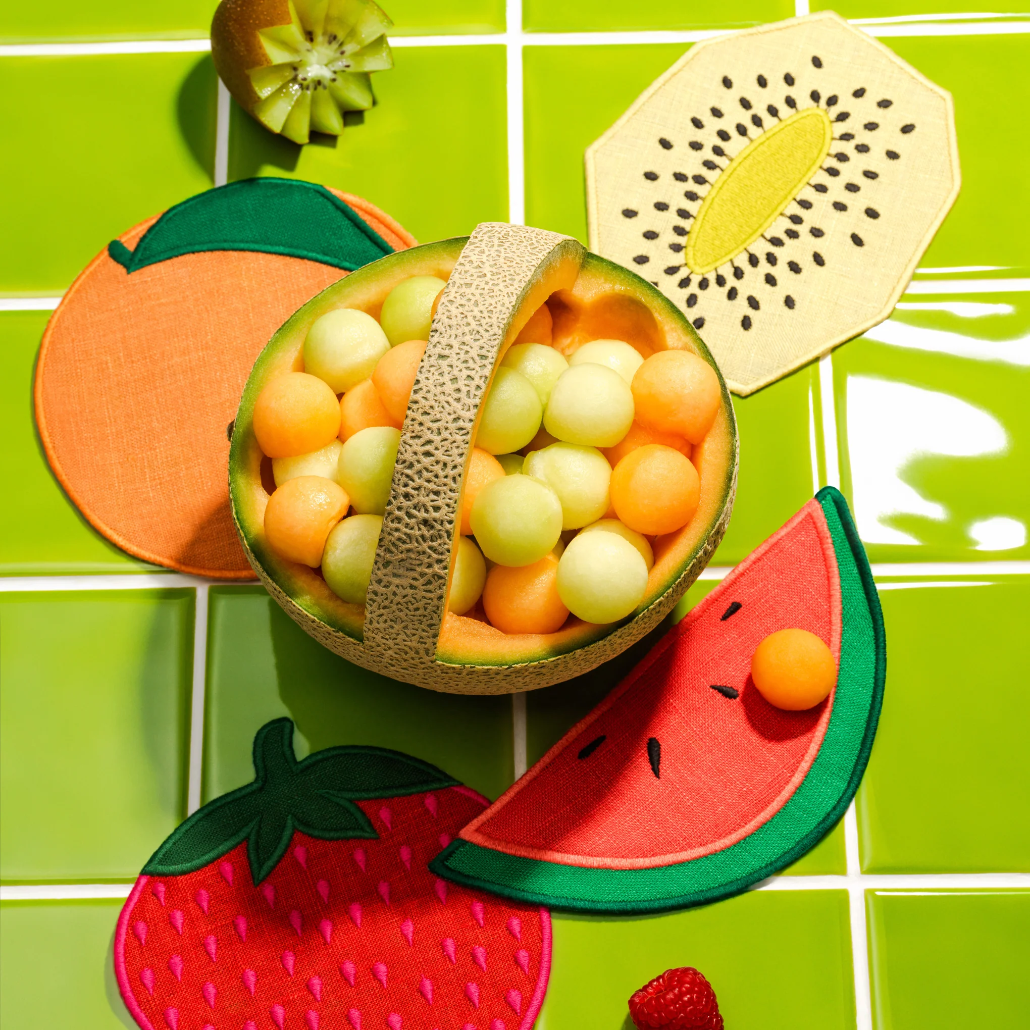 Fruit Salad Linen Cocktail Napkins - Set of 4 - Image 2