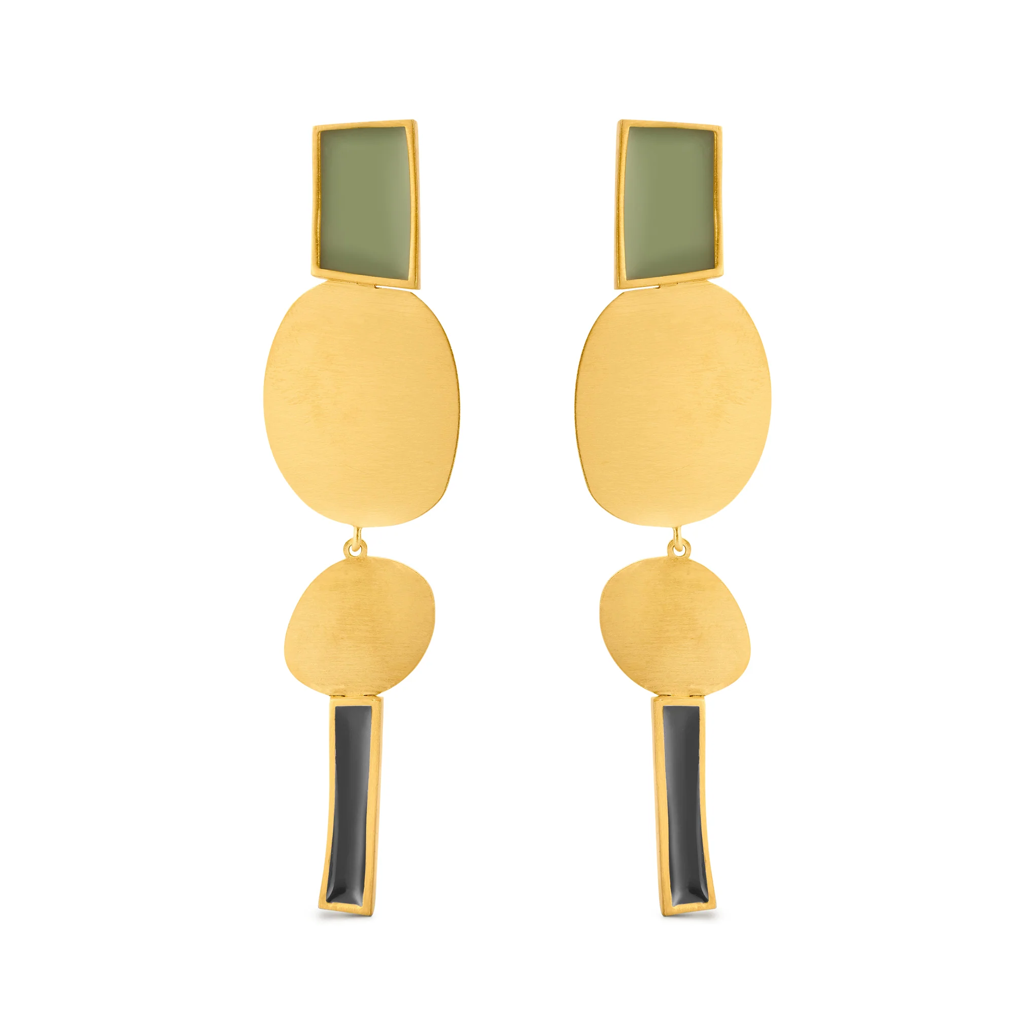 Geometric Collage Gold-Plated Four Shapes Drop Earrings