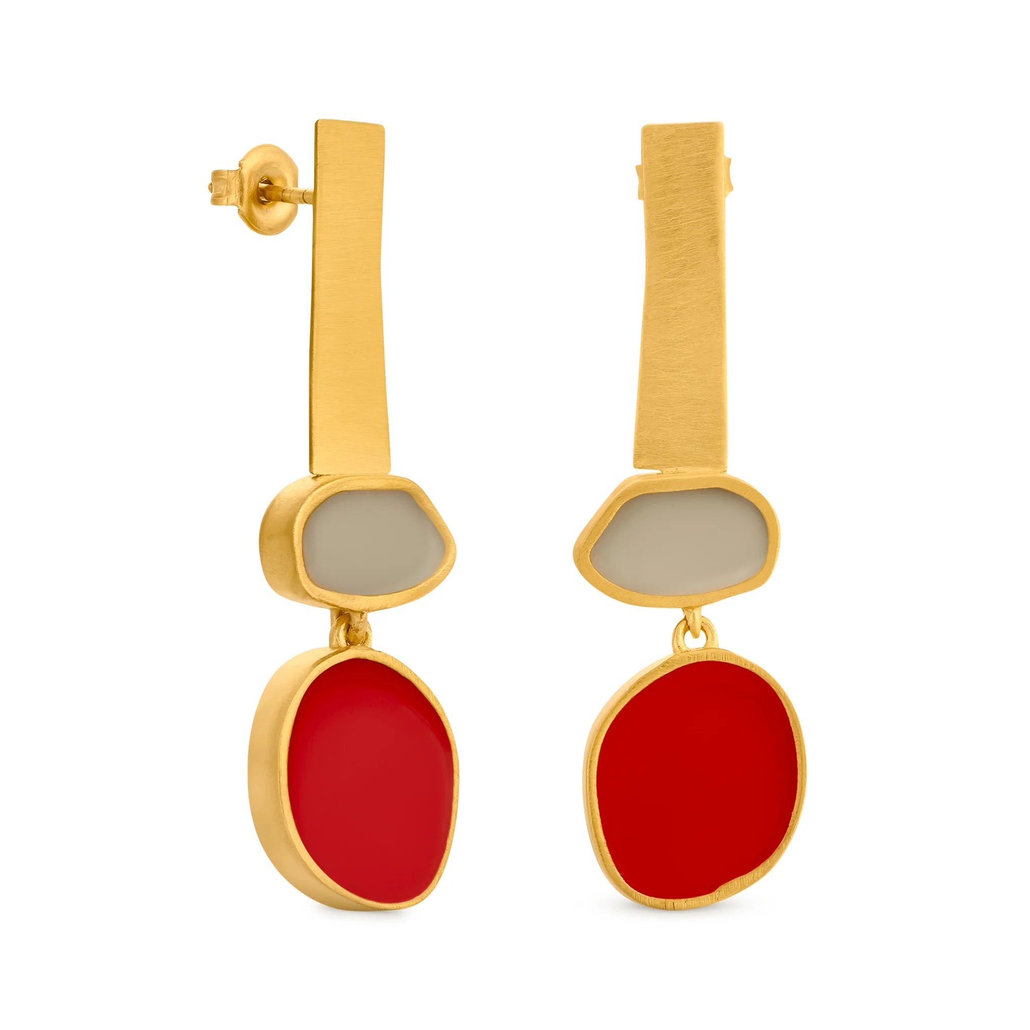 Geometric Collage Gold-Plated Three Shapes Drop Earrings - Image 3
