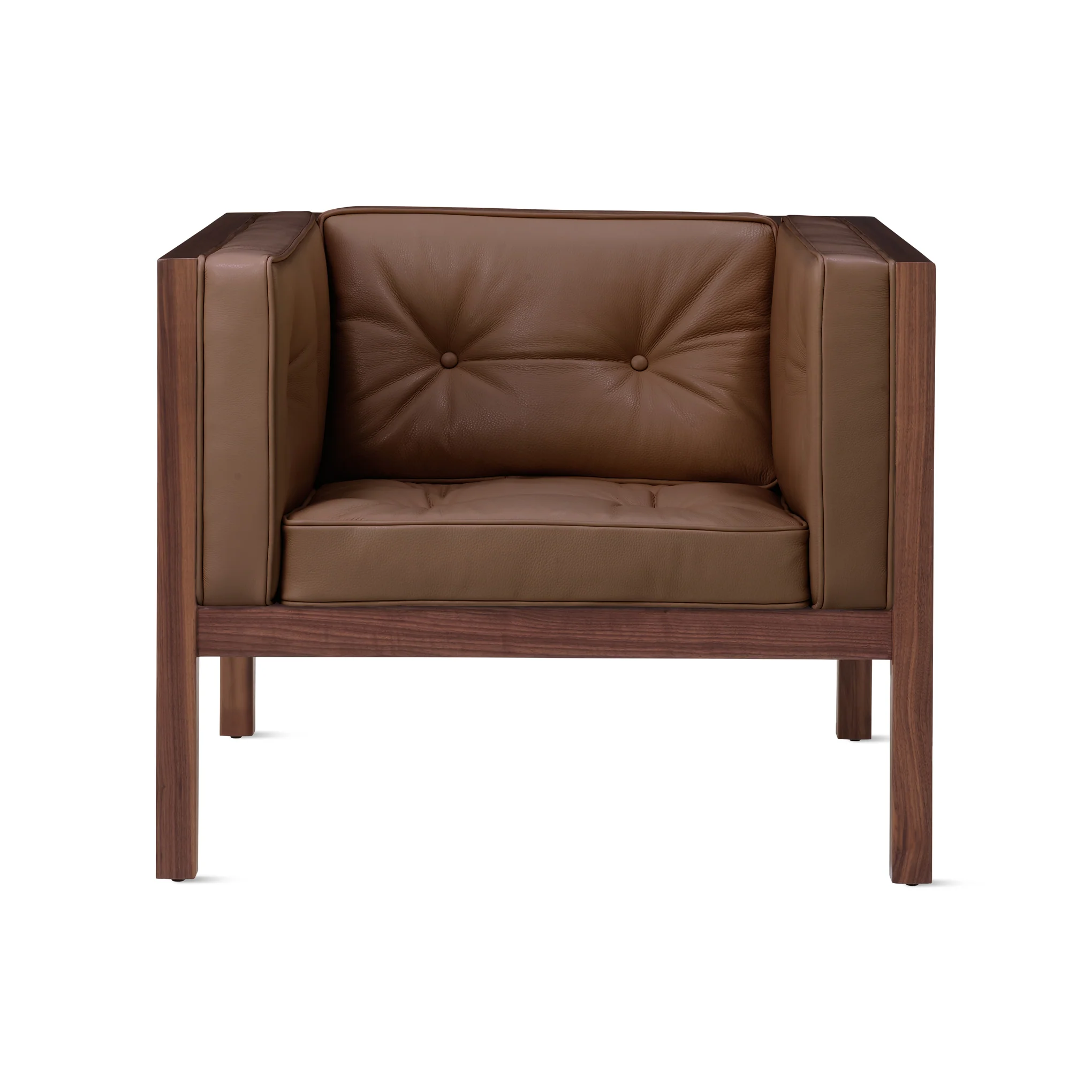 George Nelson Leather Cube Lounge Chair from Herman Miller - Walnut/ Caramel Leather