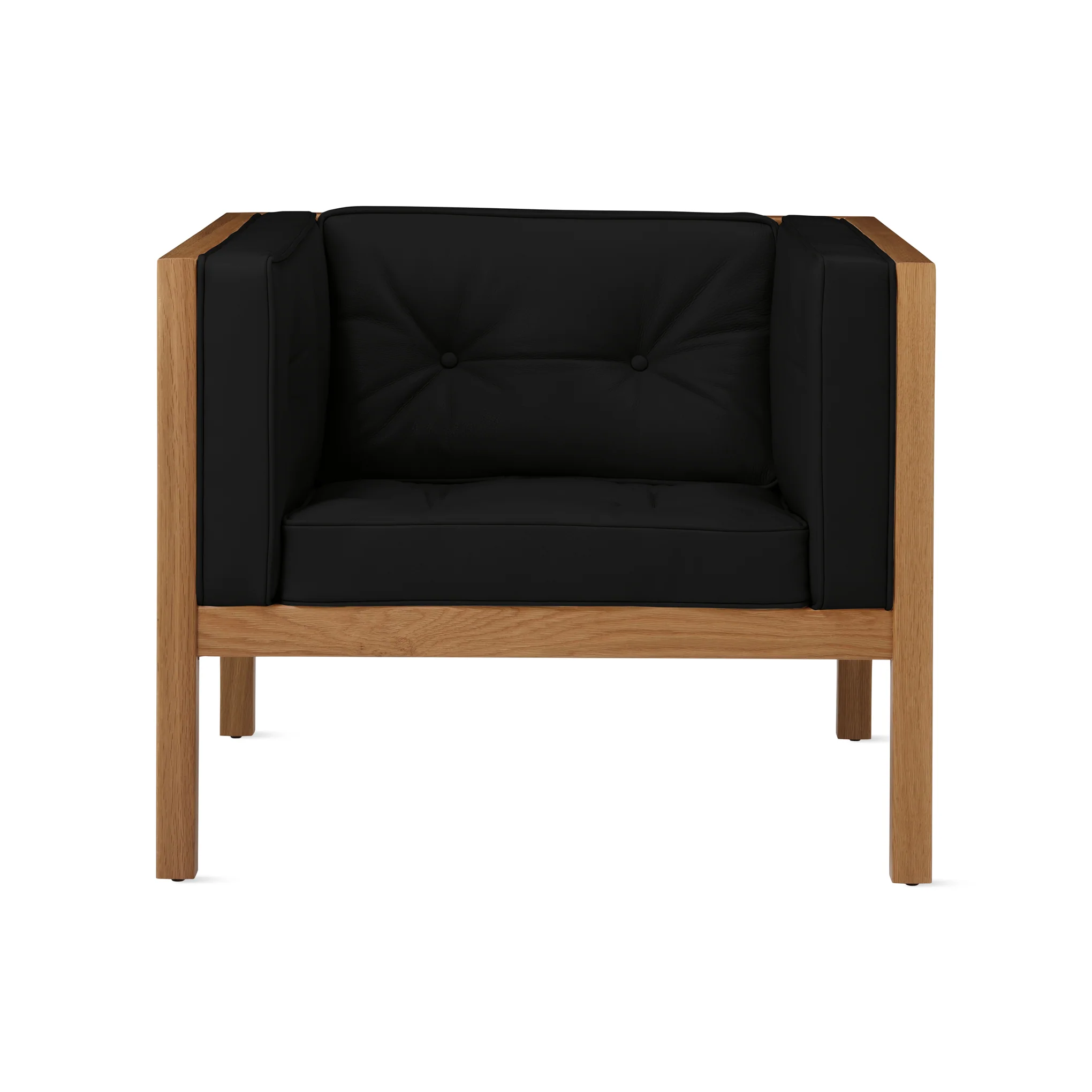 George Nelson Leather Cube Lounge Chair from Herman Miller - White Oak/ Obsidian Leather
