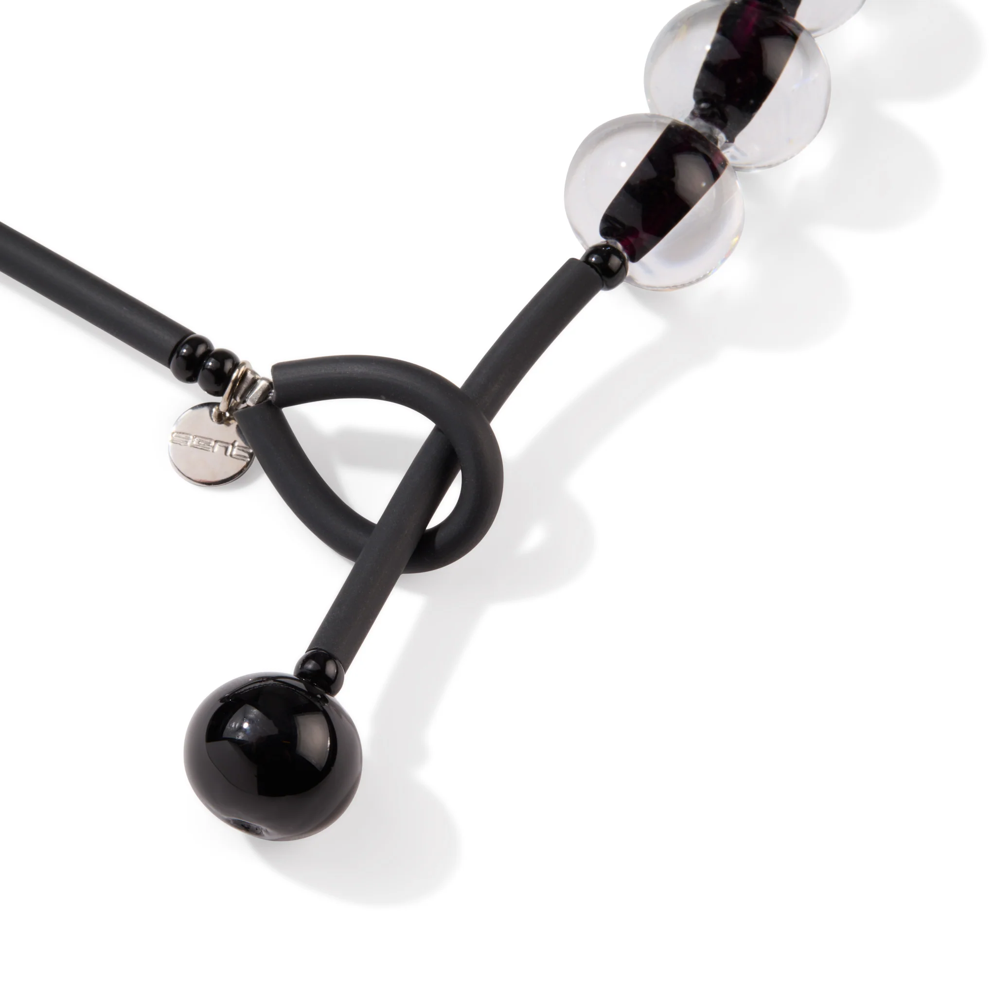 Glass Ball Strip Necklace - Black - Image 3