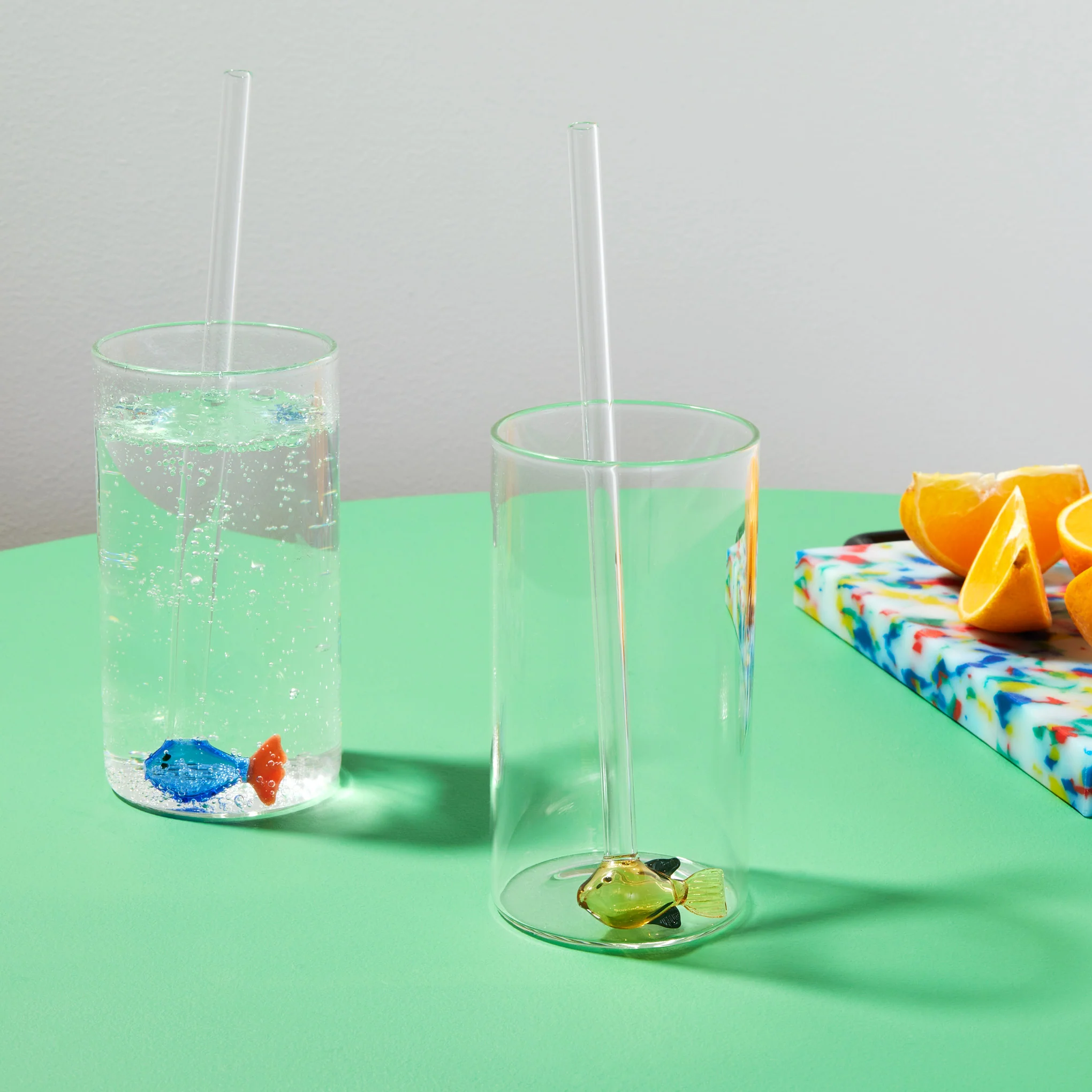 Glass Fish Straws - Set of 2 - Blue/ Amber - Image 2