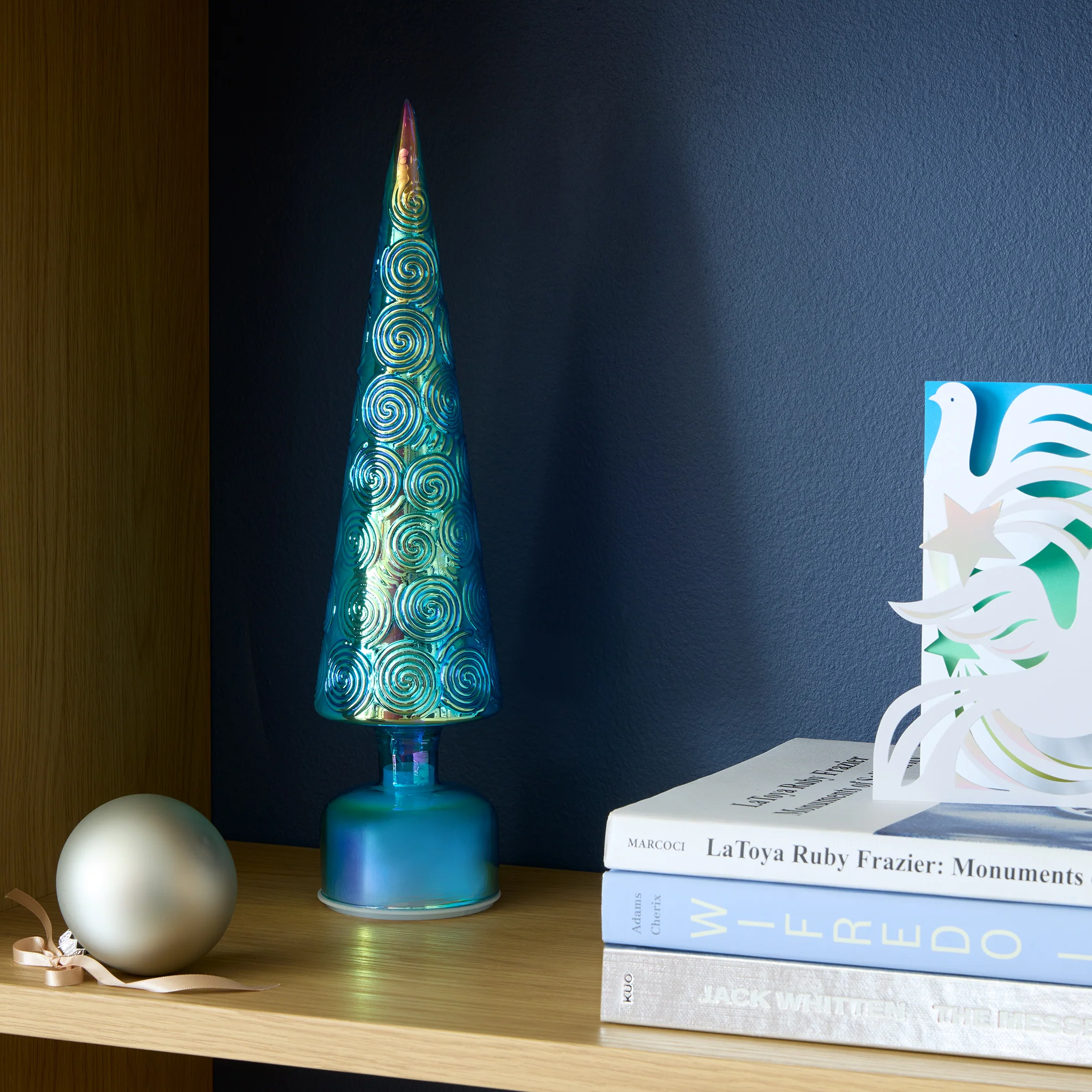 LED Lighted Starry Night Spinning Glass Tree - Image 5