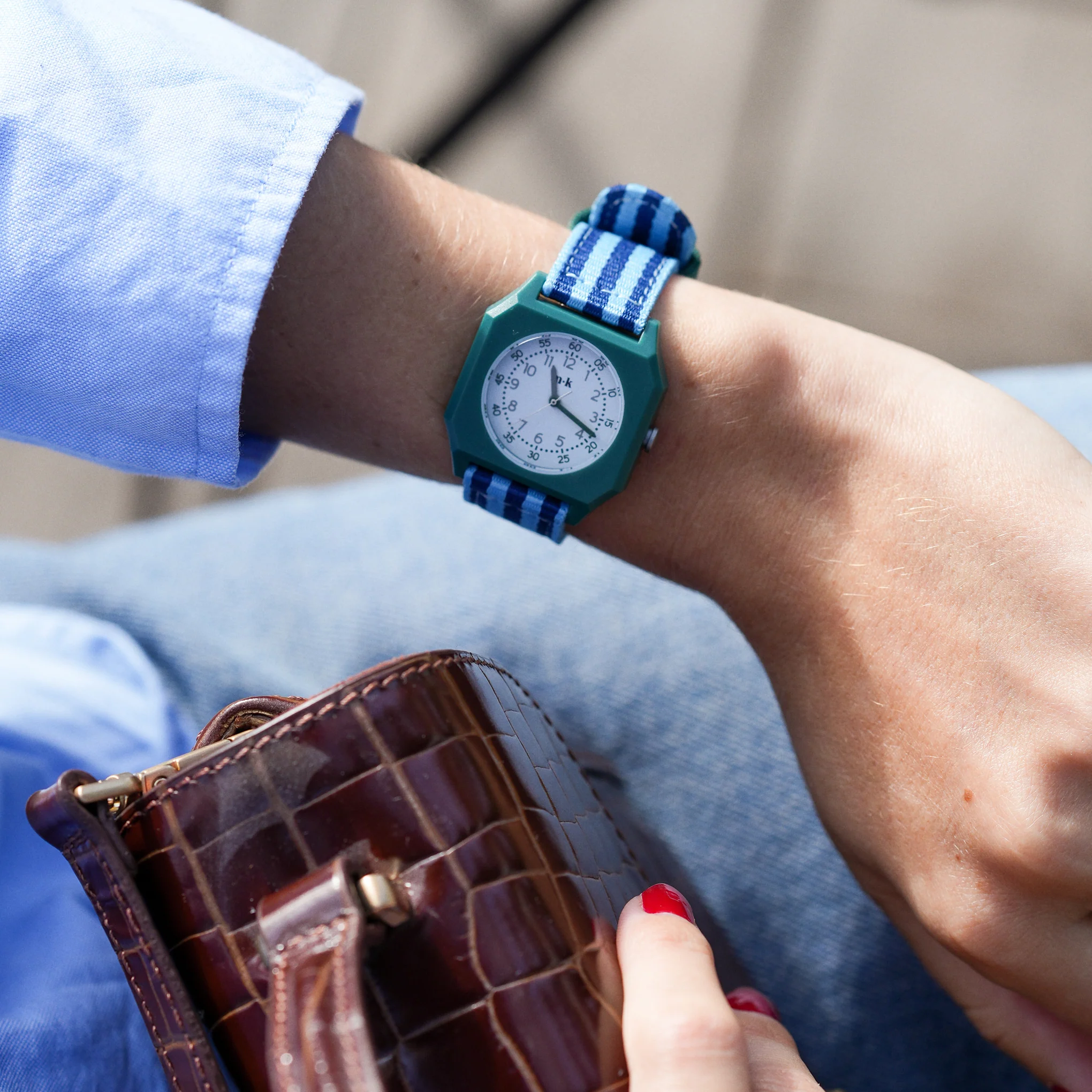 Mini Kyomo Watch - Blue/ Green Stripes - Image 2
