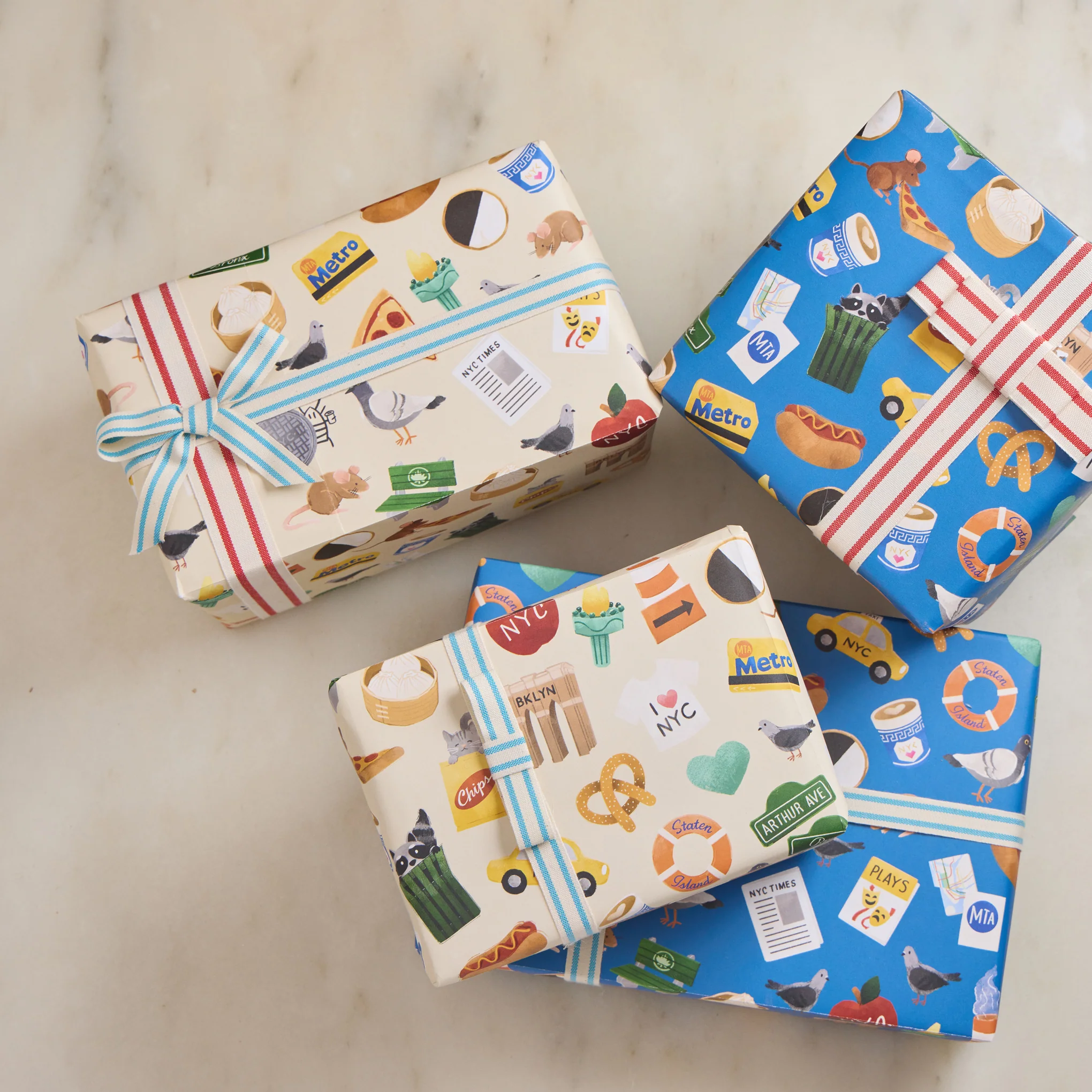 NYC Gift Wrap - Set of 4 - Blue/ Cream - Image 2