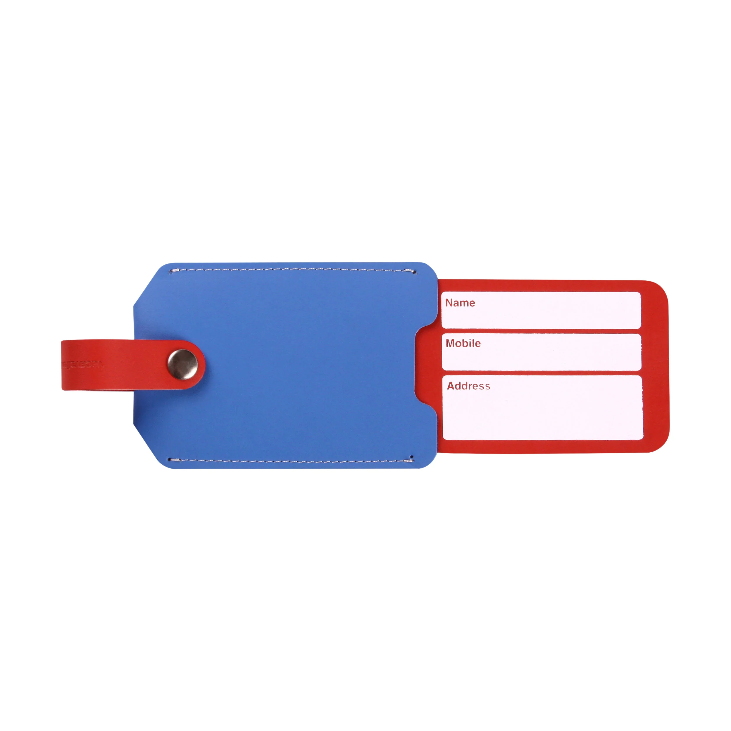 Primary Recycled Leather Luggage Tag - Red/Blue - Image 2