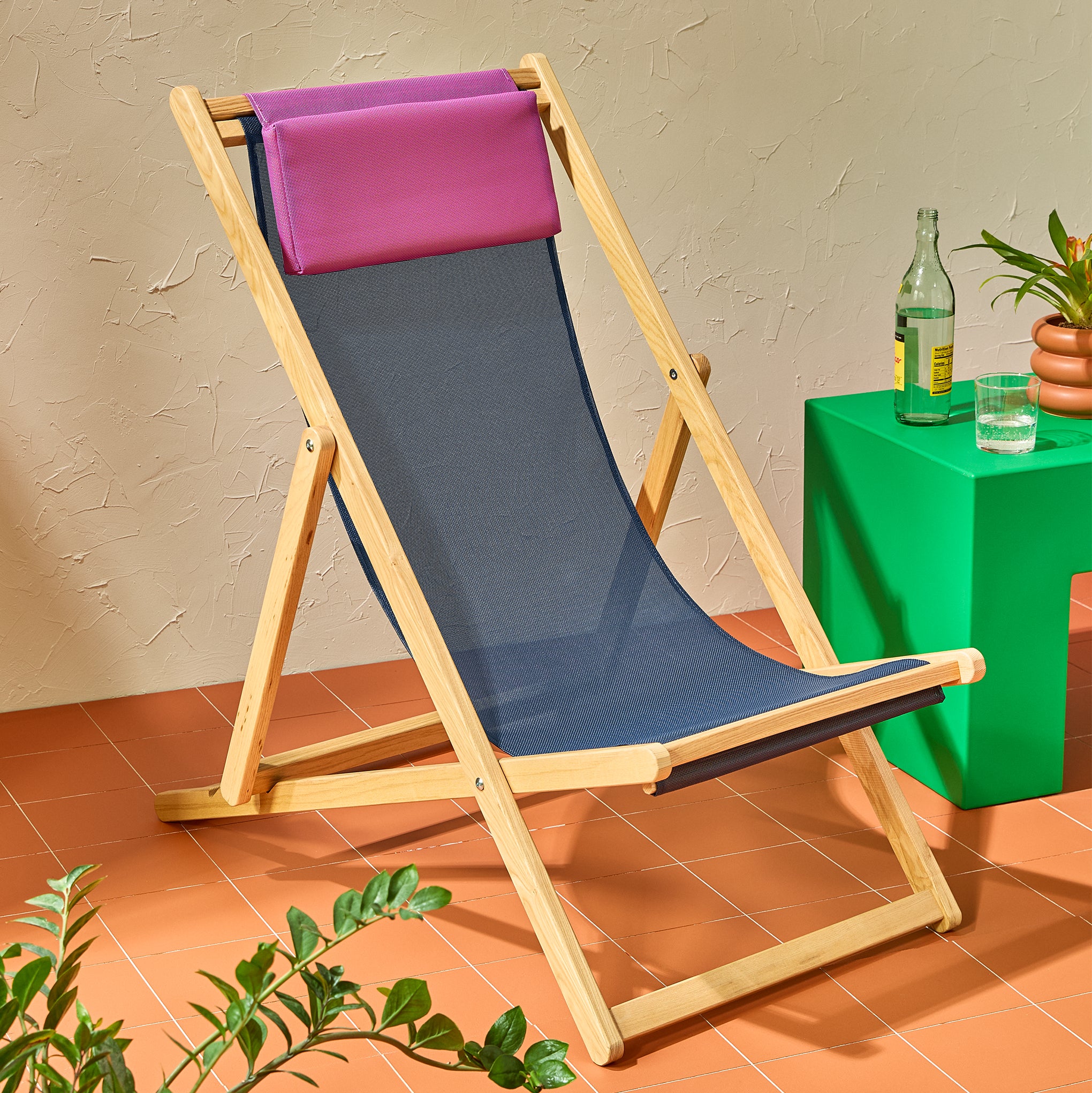 Relax Folding Deck Chair - Lilac/ Blue - Image 2