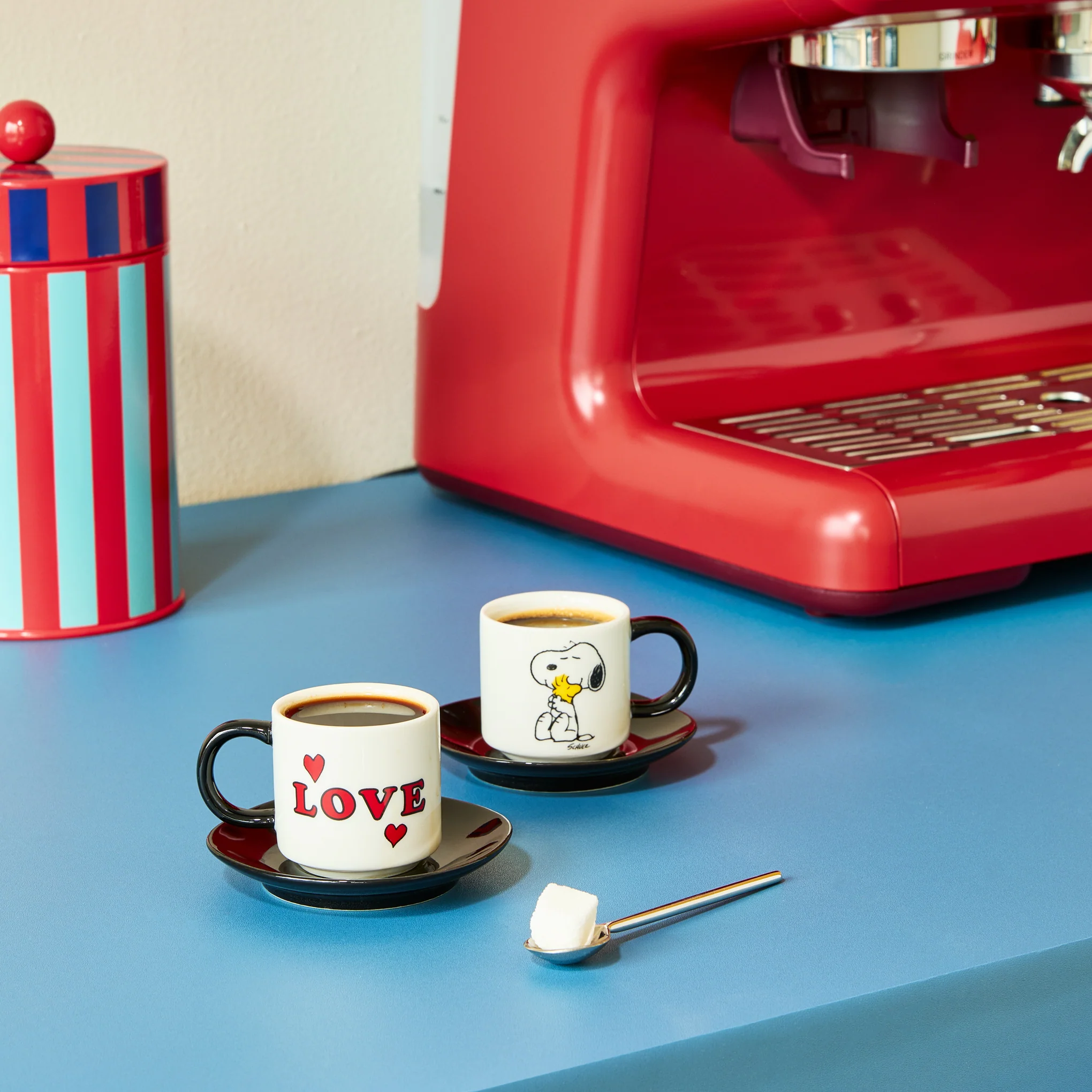 Snoopy Love Stacking Stoneware Espresso Cups & Saucers - Set of 2 - Image 2