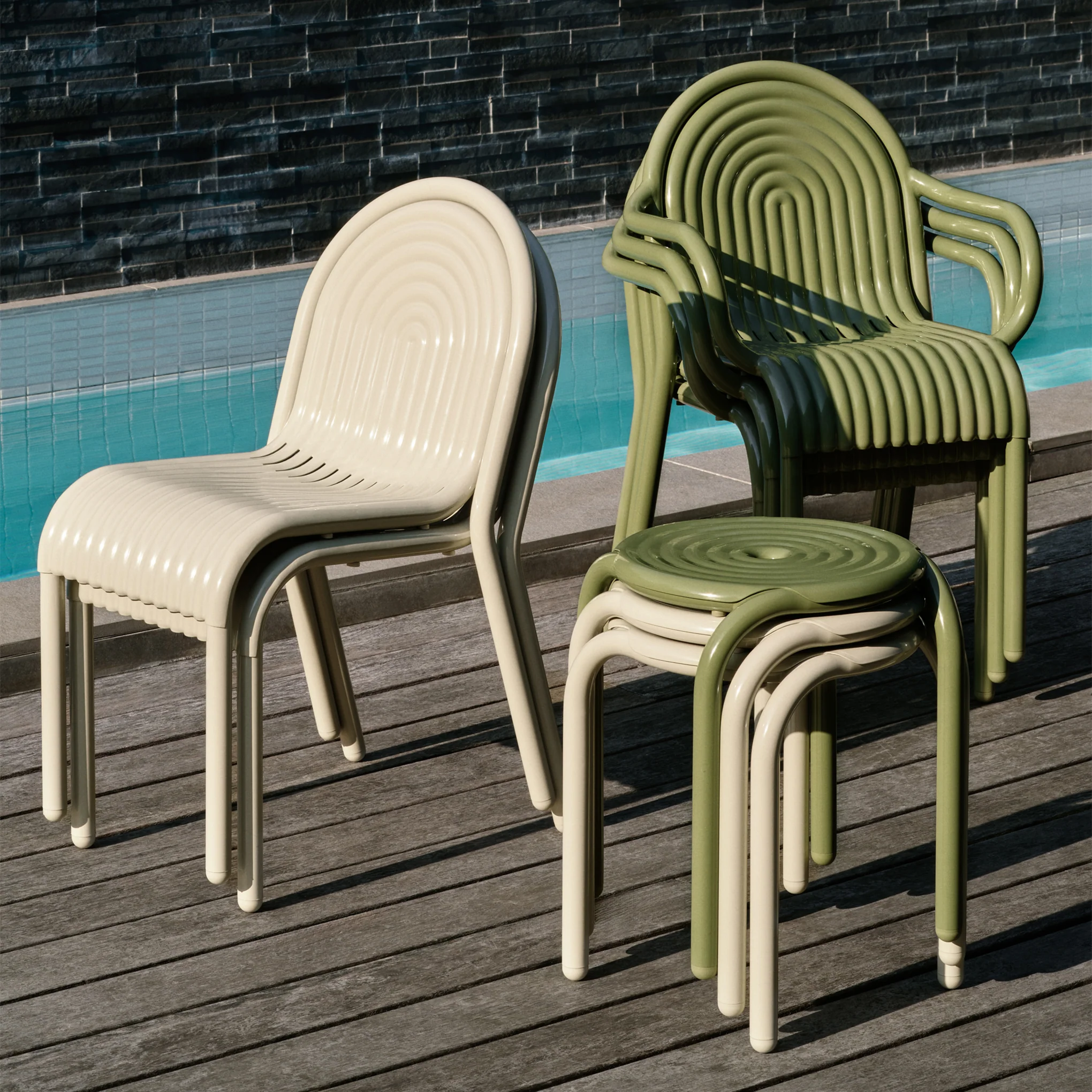 Tom Dixon Groove Stacking Outdoor Stacking Stool - Putty - Image 3